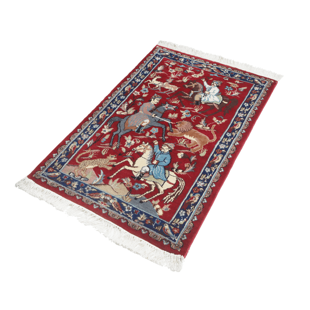 Shikargah Handknotted Silk Pictorial Rug 2.5x4 Ft