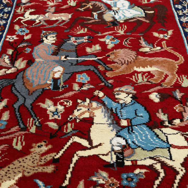 Shikargah Handknotted Silk Pictorial Rug 2.5x4 Ft
