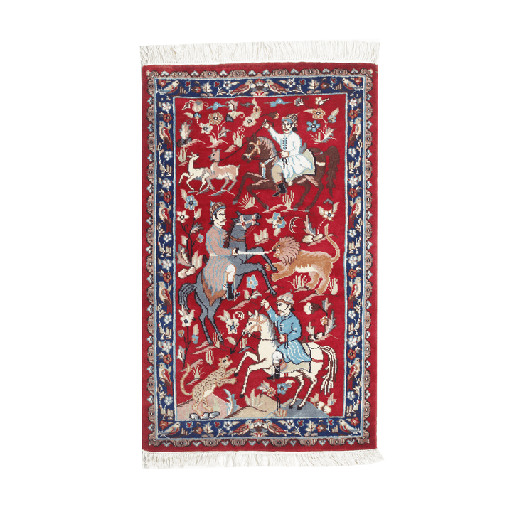 Shikargah Handknotted Silk Pictorial Rug 2.5x4 Ft