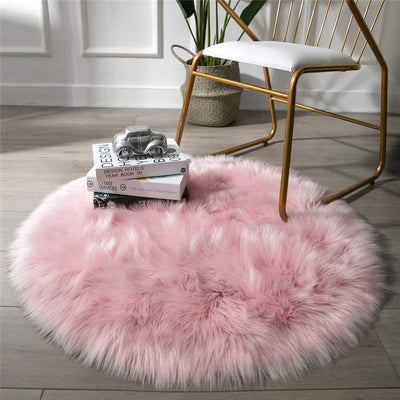 round fur rug baby pink